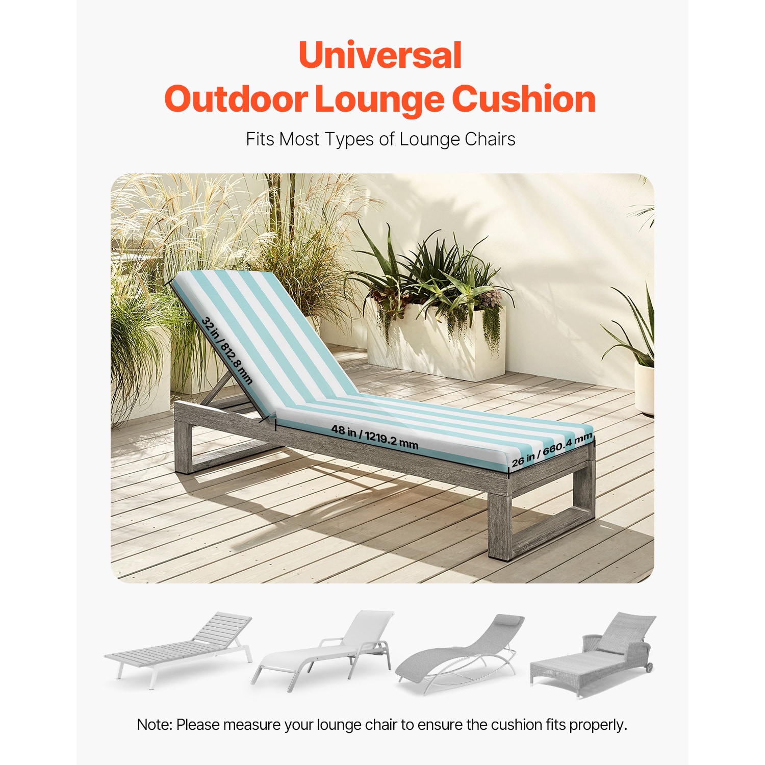 Set Of 2 Outdoor Chaise Lounge Chair Cushions 80 X 26 In Waterproof Thick_maomaolike.com